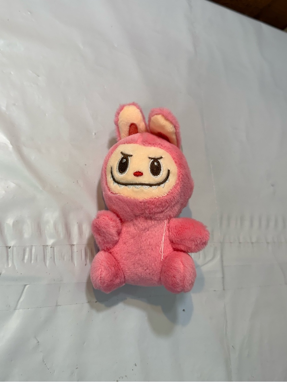 Labubu pink plush toy keychain